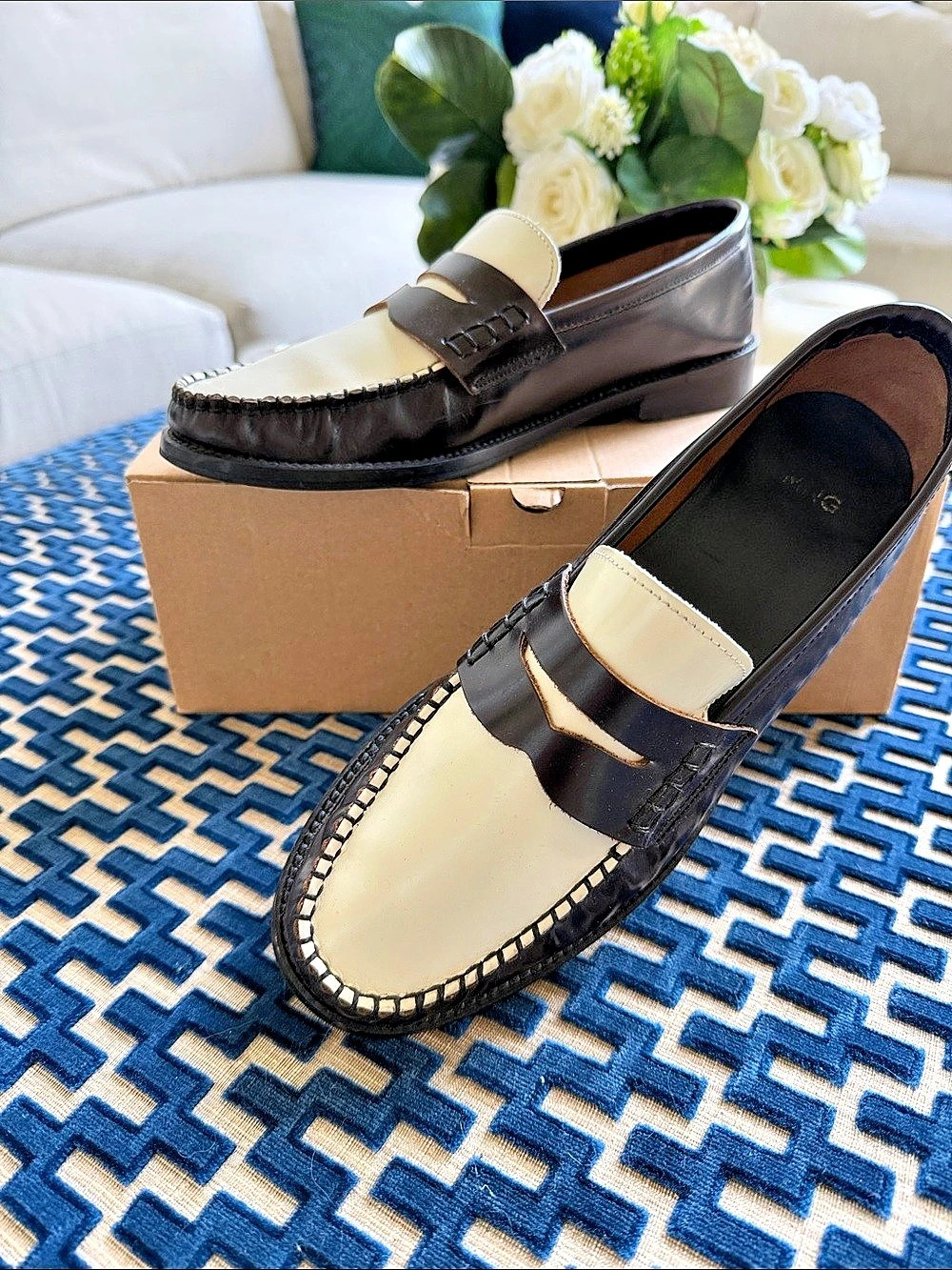 Mango MNG Color Block Penny Loafers Chestnut & Cream Like New